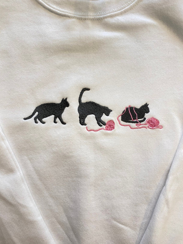 Cat with Yarn Embroidered Sweatshirt-Gift For Custom
