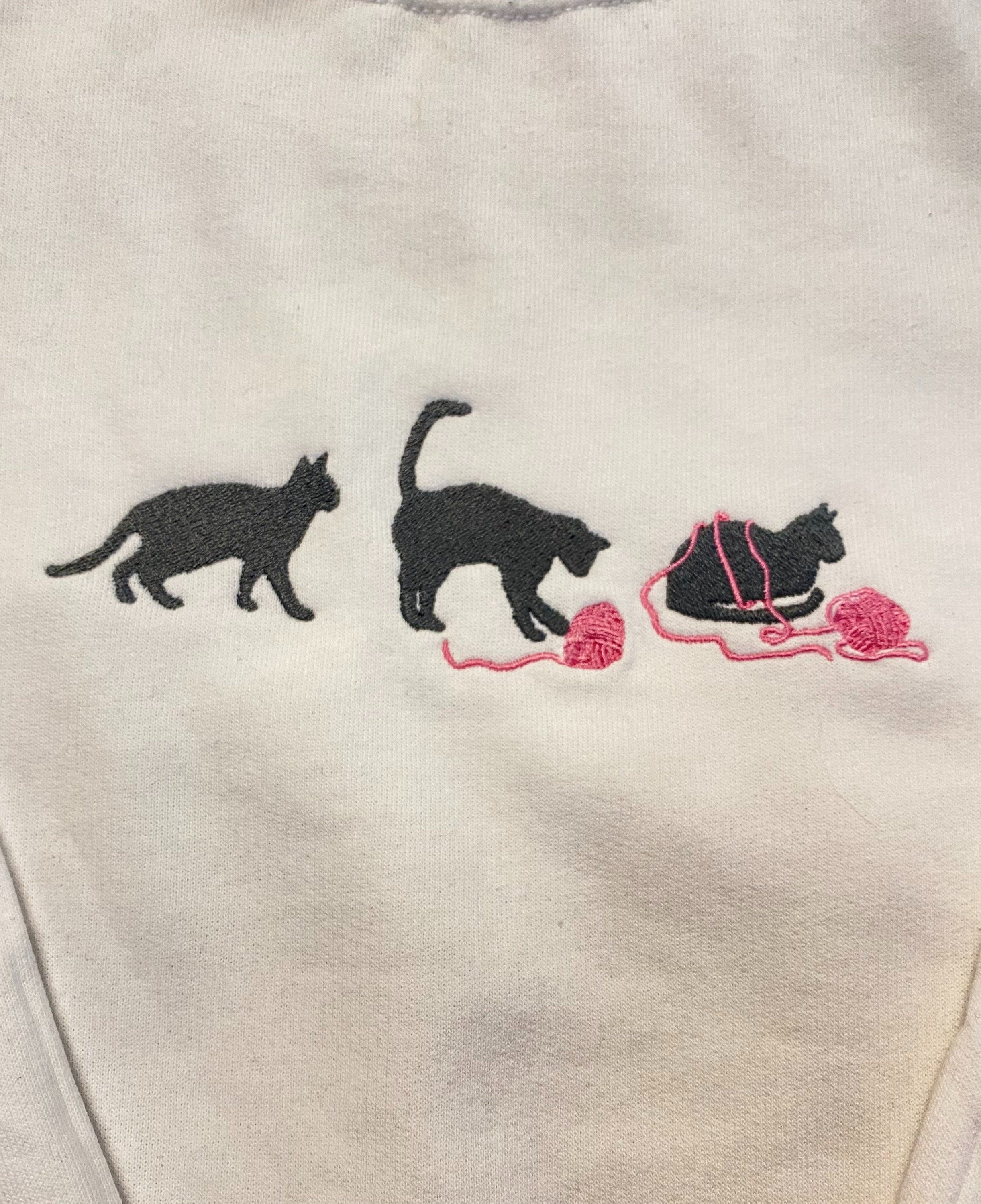 Cat with Yarn Embroidered Sweatshirt-Gift For Custom
