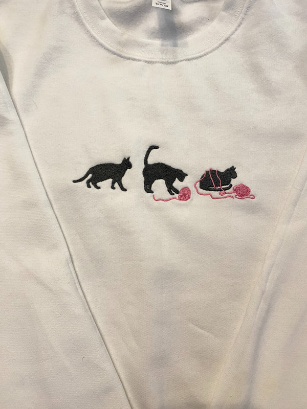 Cat with Yarn Embroidered Sweatshirt-Gift For Custom