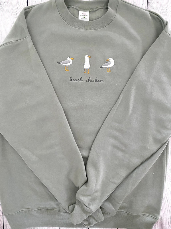 Beach Chicken (Seagull) Embroidered Sweatshirt-Gift For Custom