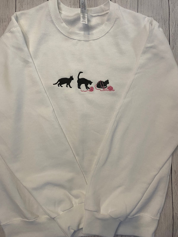 Cat with Yarn Embroidered Sweatshirt-Gift For Custom