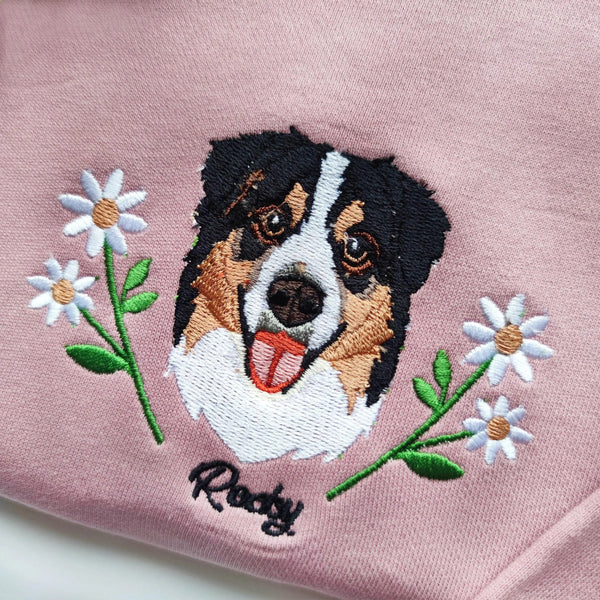 Custom Dog Face Flower Embroidered Sweatshirt-Gift For Custom