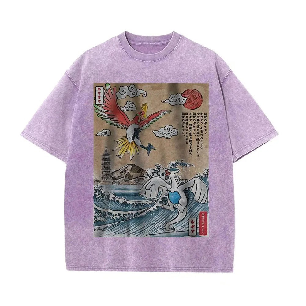 Ukiyoe Lugia vs Ho-oh Pokemon Anime Vintage Tee | Pokemon