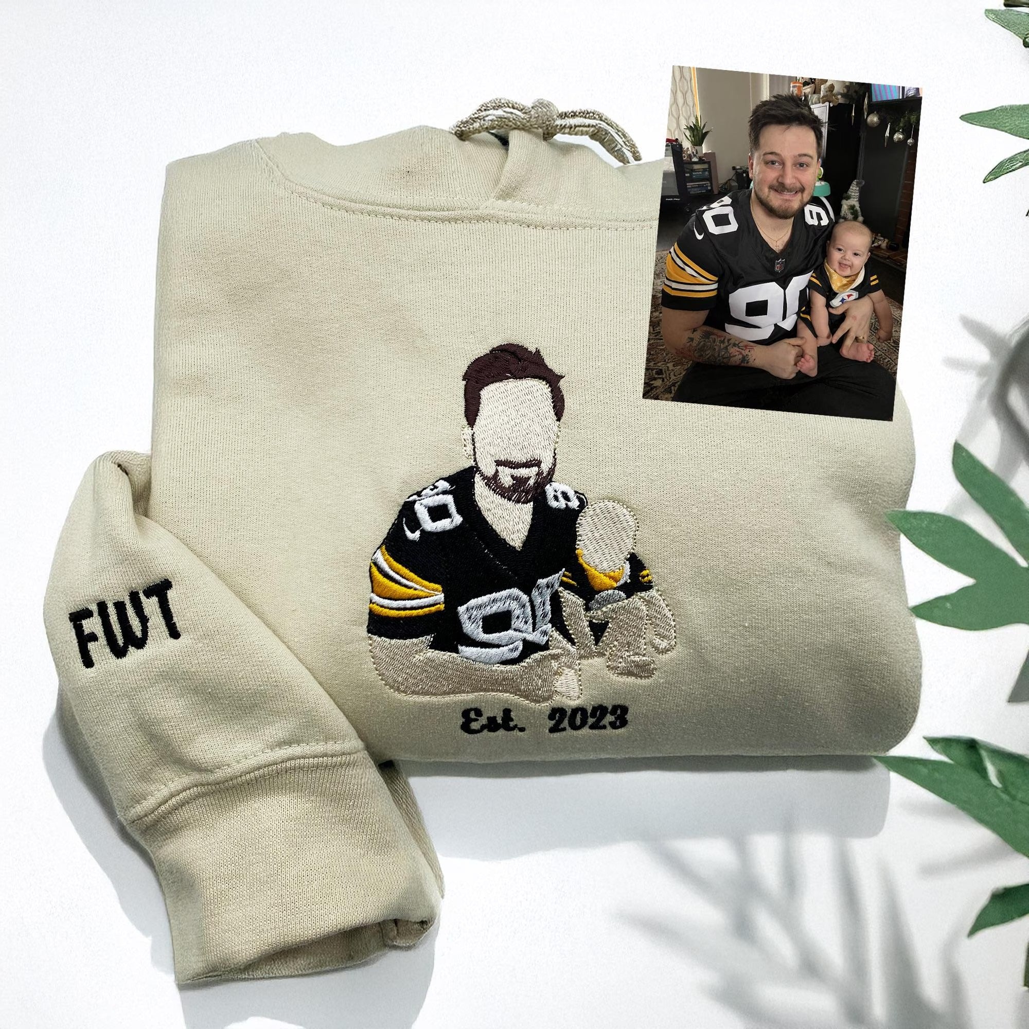 Custom Embroidered Portrait Hoodie, Personalized Family Photo Gift Main image
