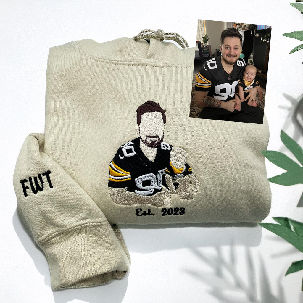Custom Embroidered Portrait Hoodie, Personalized Family Photo Gift
