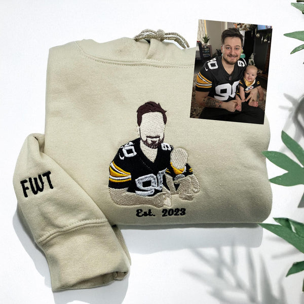 Custom Embroidered Portrait Hoodie, Personalized Family Photo Gift