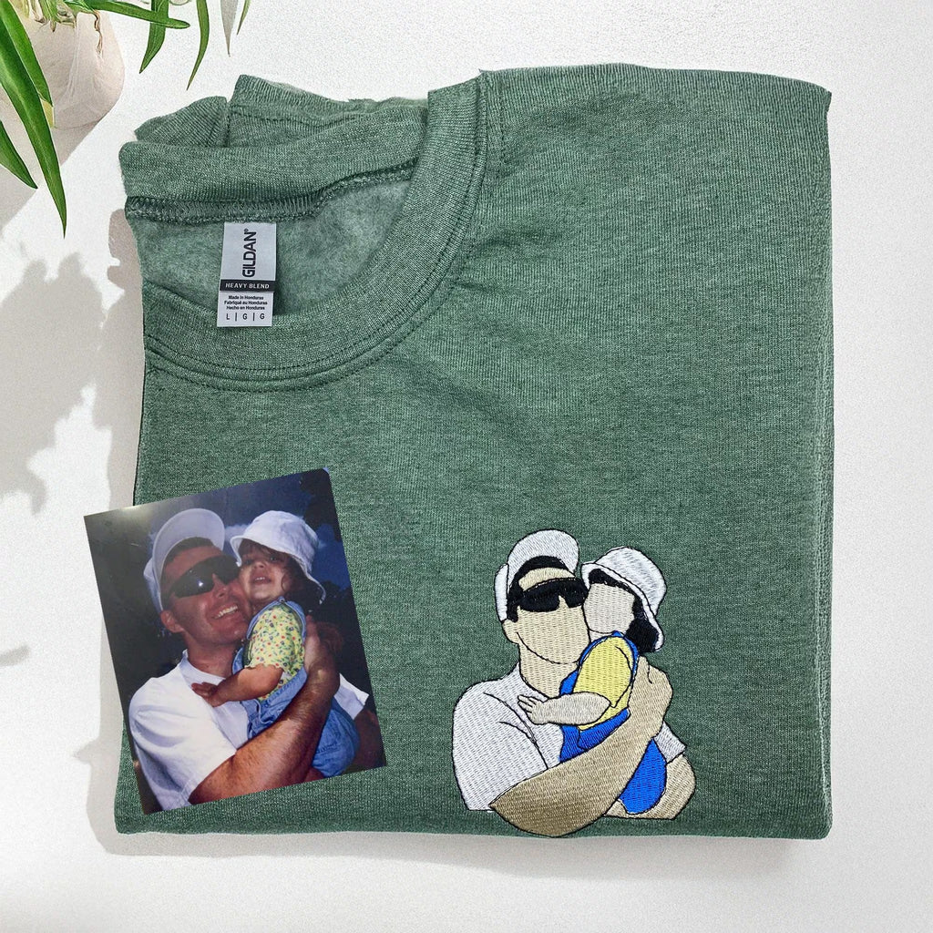 Custom Embroidered Portrait Hoodie, Personalized Family Photo Gift