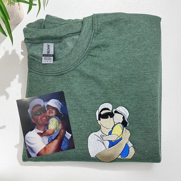 Custom Embroidered Portrait Hoodie, Personalized Family Photo Gift