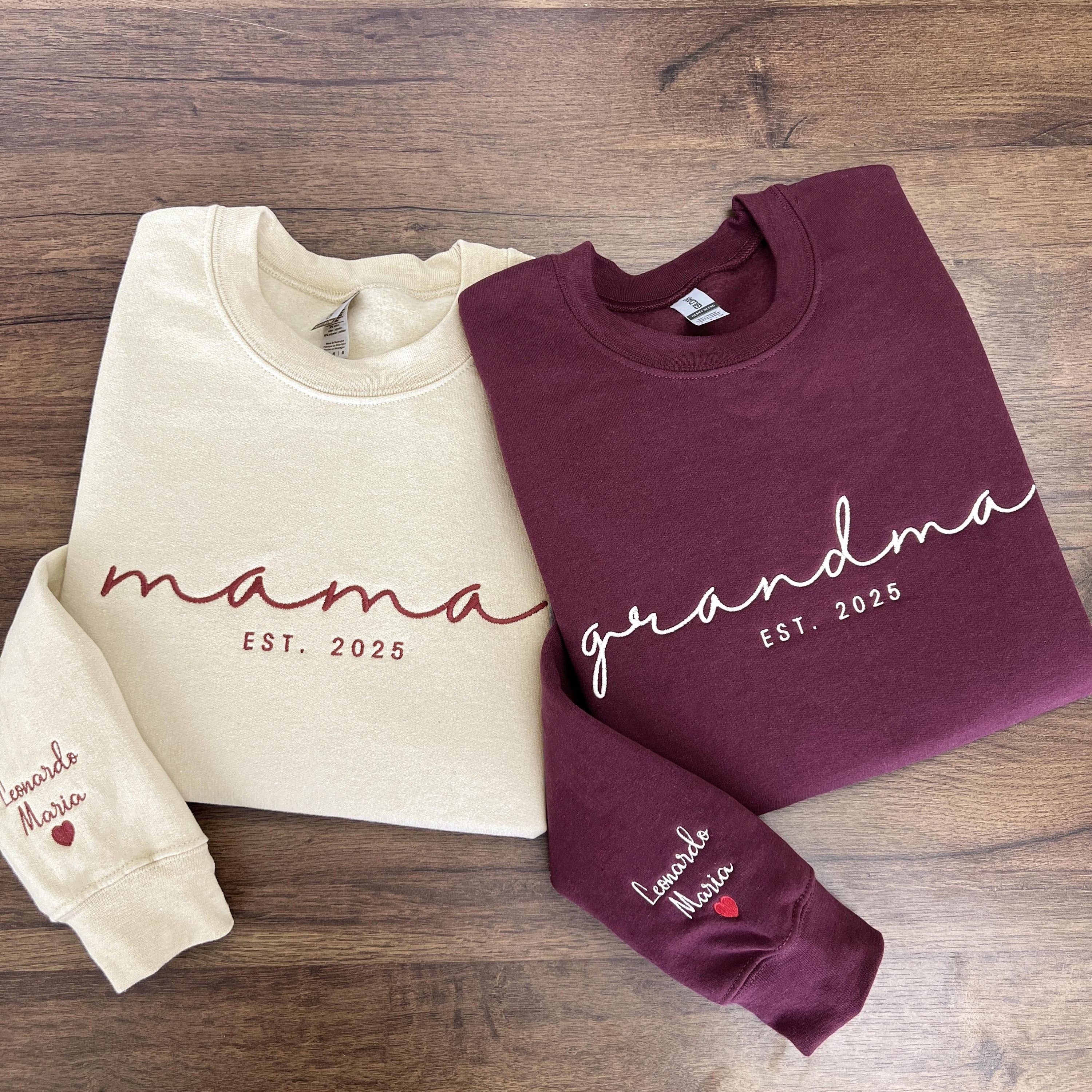 Custom Mama Est Year Embroidered Sweatshirt-Gift For Custom