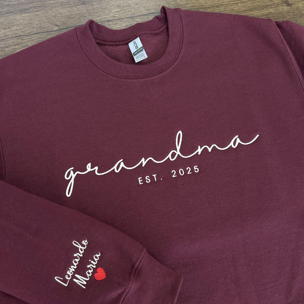 Custom Mama Est Year Embroidered Sweatshirt-Gift For Custom