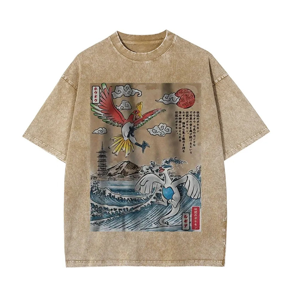 Ukiyoe Lugia vs Ho-oh Pokemon Anime Vintage Tee | Pokemon