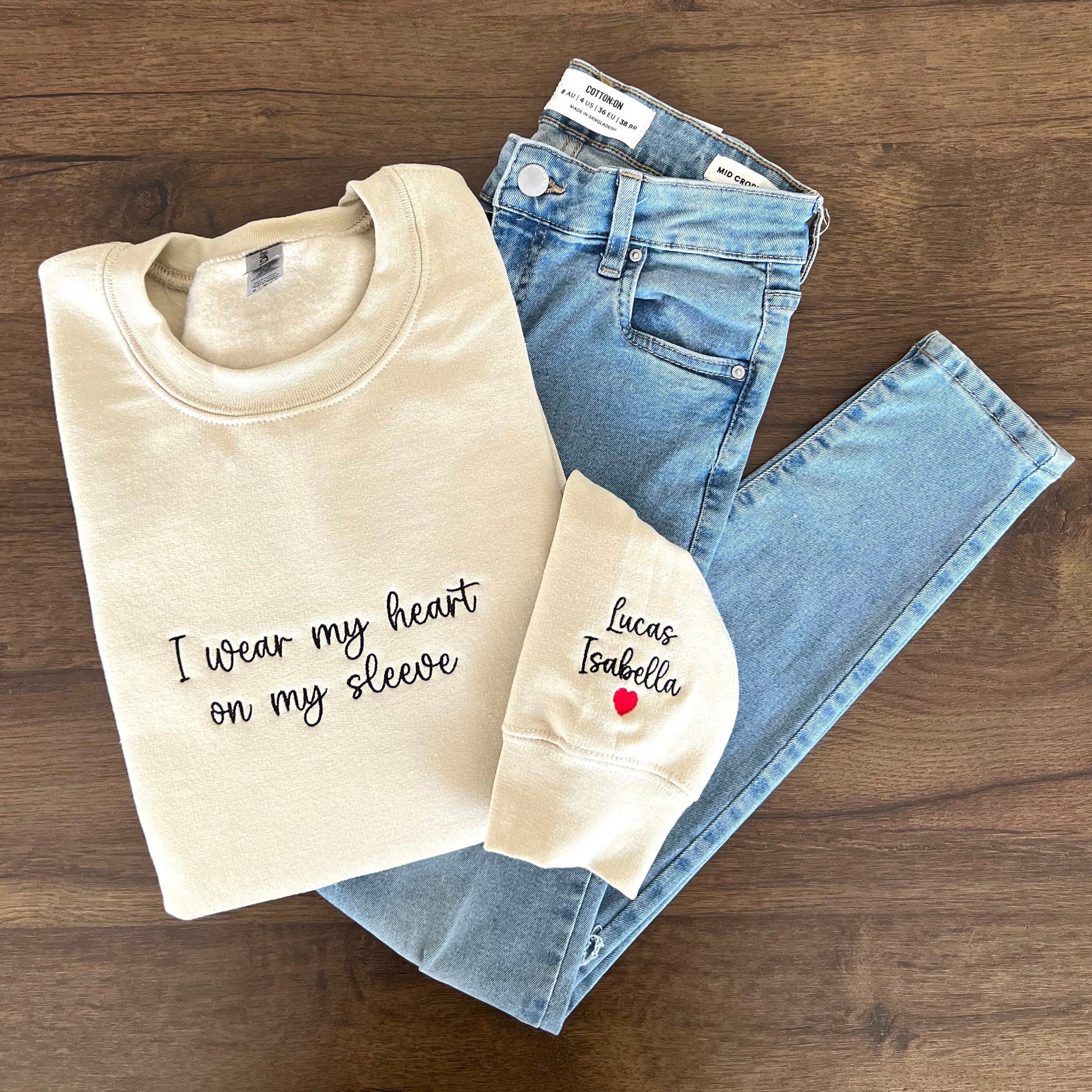 I Wear My Heart On My Sleeve Embroidered Sweatshirt-Gift For Custom Main image