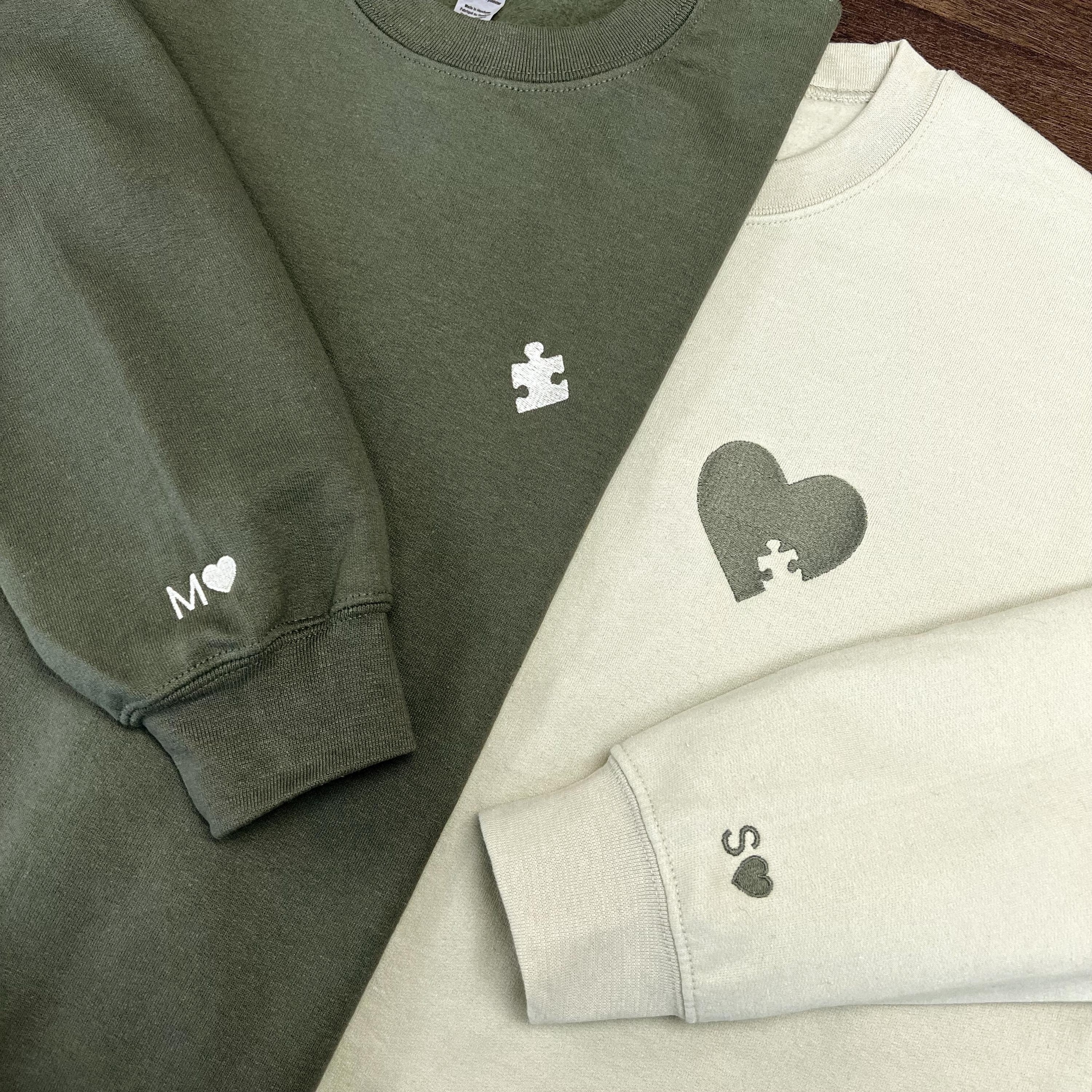 Custom Embroidered Heart and Puzzle Piece Sweatshirt-Gift For Custom Main image