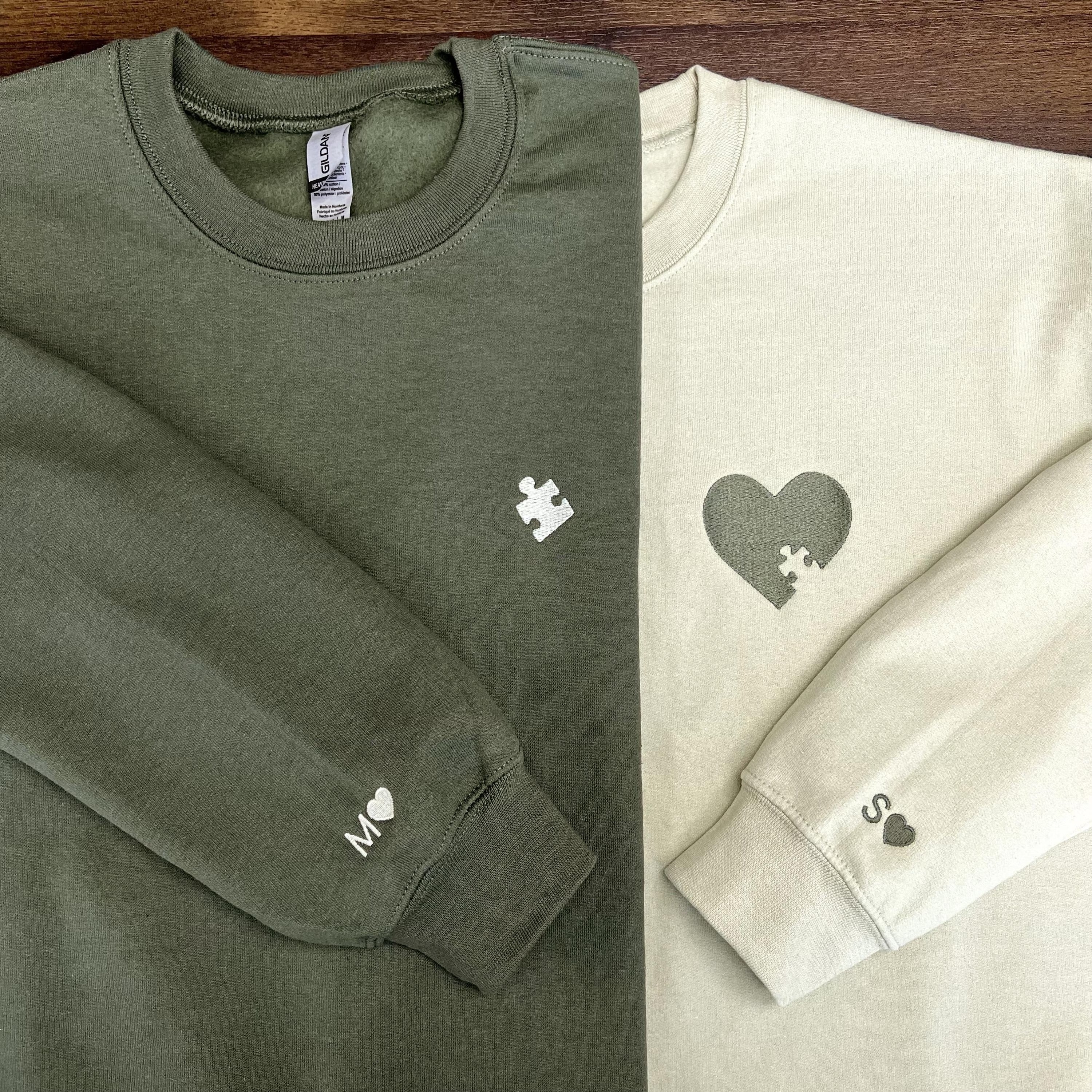 Custom Embroidered Heart and Puzzle Piece Sweatshirt Secondary image