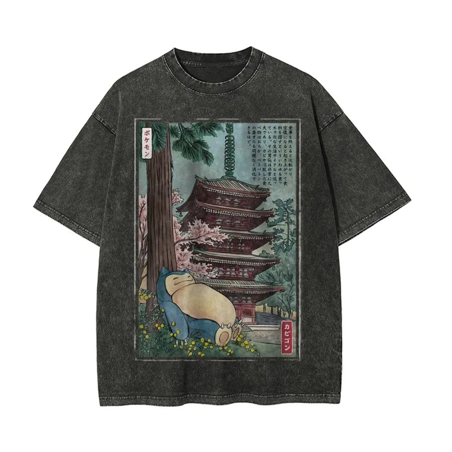 Ukiyoe Snorlax Pokemon Anime Vintage Tee | Pokemon