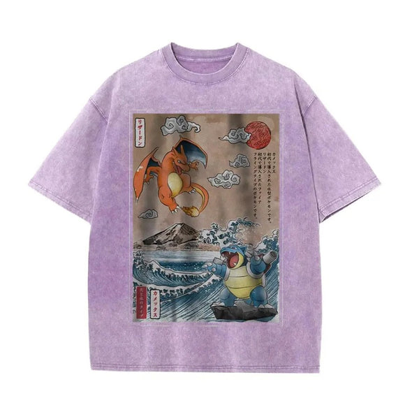 Ukiyoe Charizard vs Blastoise Pokemon Anime Vintage Tee | Pokemon