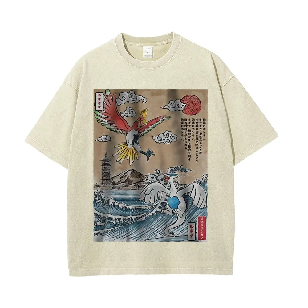 Ukiyoe Lugia vs Ho-oh Pokemon Anime Vintage Tee | Pokemon