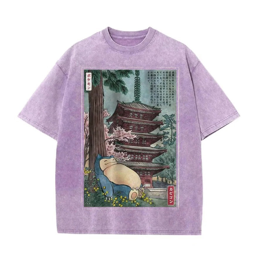Ukiyoe Snorlax Pokemon Anime Vintage Tee | Pokemon
