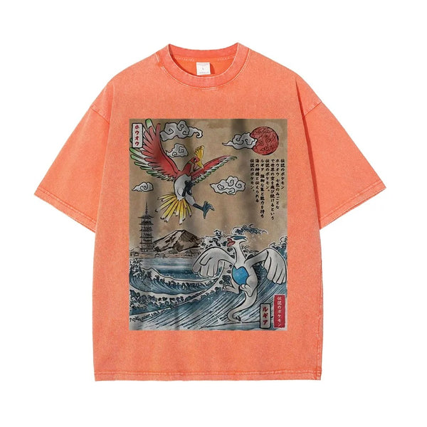 Ukiyoe Lugia vs Ho-oh Pokemon Anime Vintage Tee | Pokemon