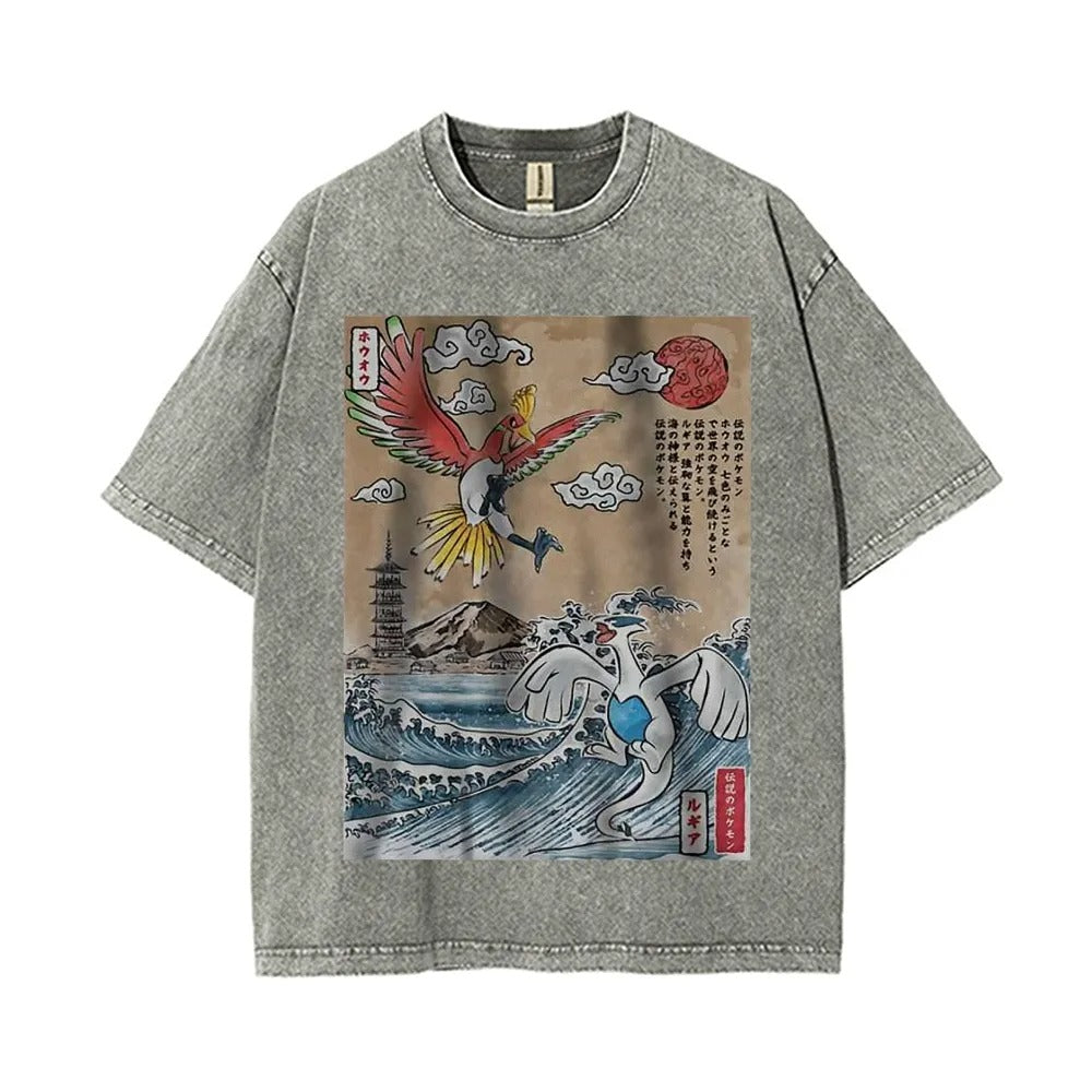 Ukiyoe Lugia vs Ho-oh Pokemon Anime Vintage Tee | Pokemon