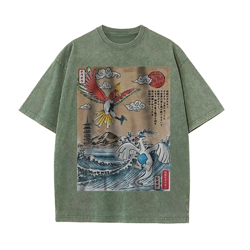 Ukiyoe Lugia vs Ho-oh Pokemon Anime Vintage Tee | Pokemon