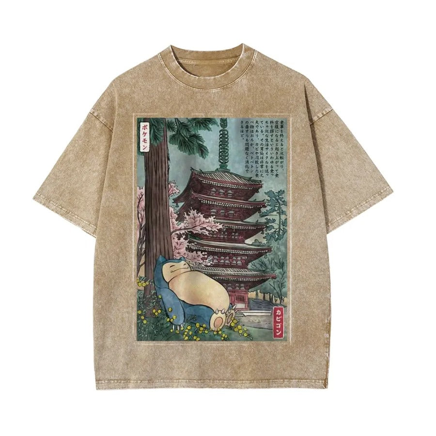 Ukiyoe Snorlax Pokemon Anime Vintage Tee | Pokemon