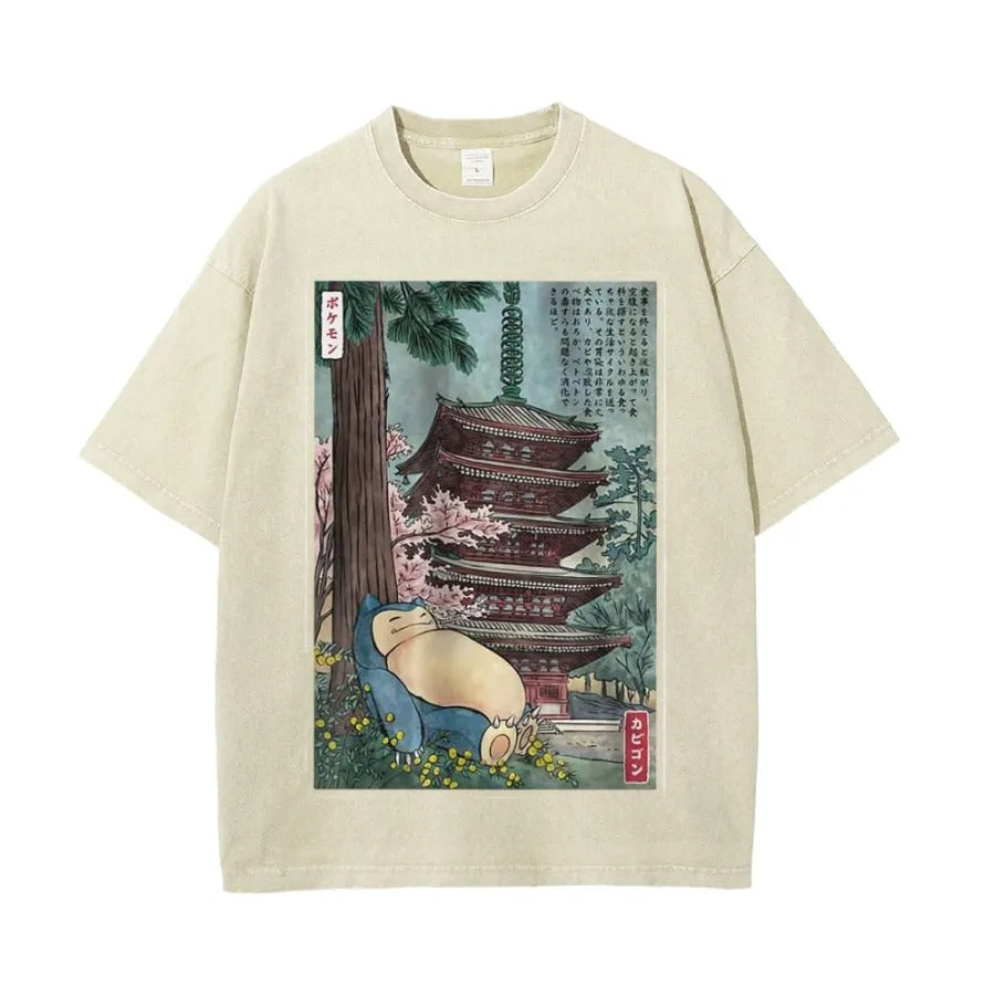 Ukiyoe Snorlax Pokemon Anime Vintage Tee | Pokemon