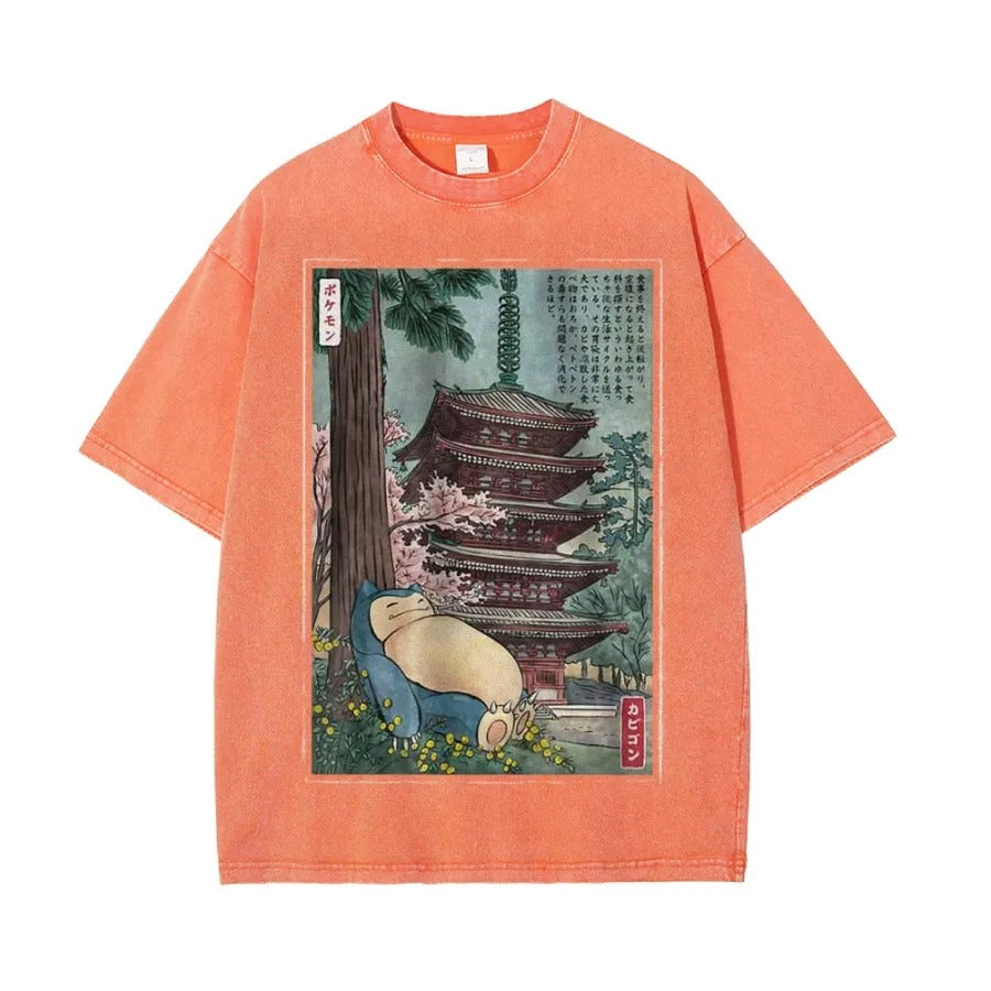 Ukiyoe Snorlax Pokemon Anime Vintage Tee | Pokemon