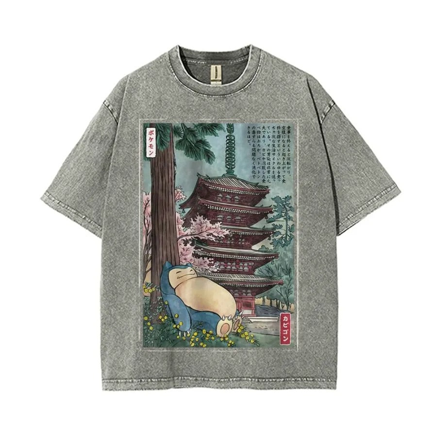 Ukiyoe Snorlax Pokemon Anime Vintage Tee | Pokemon