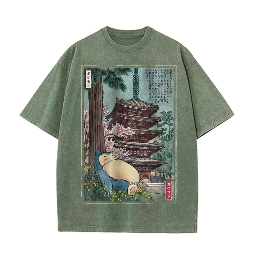 Ukiyoe Snorlax Pokemon Anime Vintage Tee | Pokemon