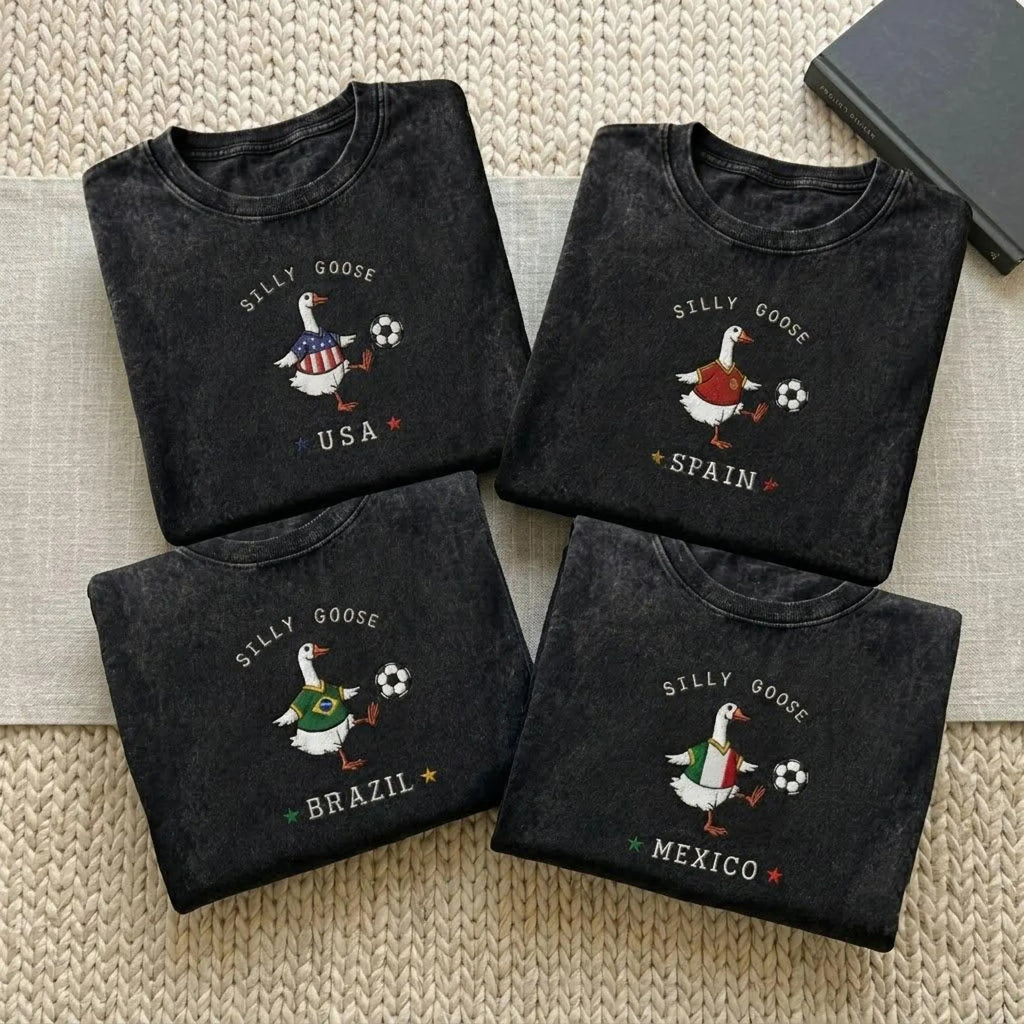 Silly Goose Soccer Embroidered Mineral Wash Shirt