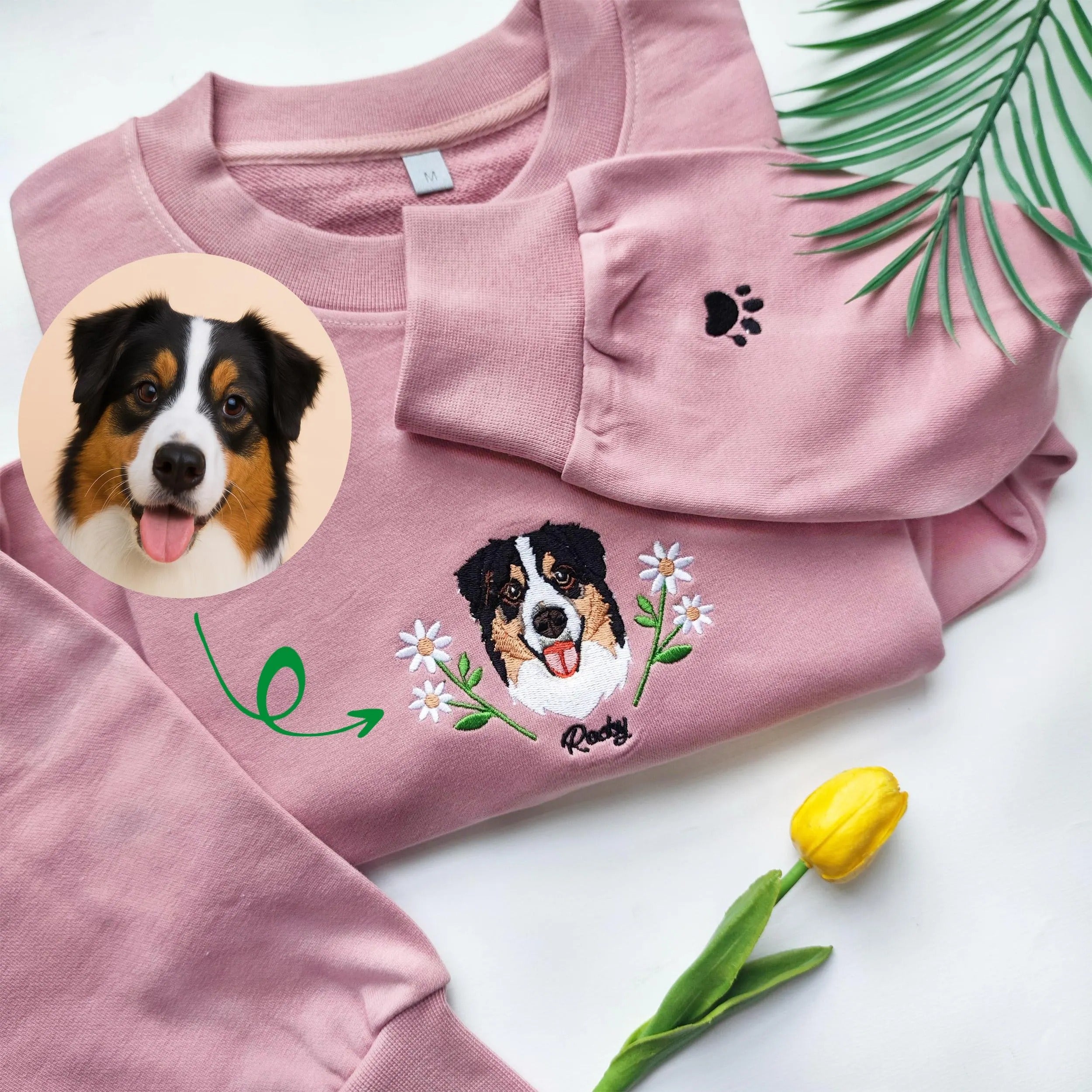 Custom Dog Face Flower Embroidered Sweatshirt Secondary image