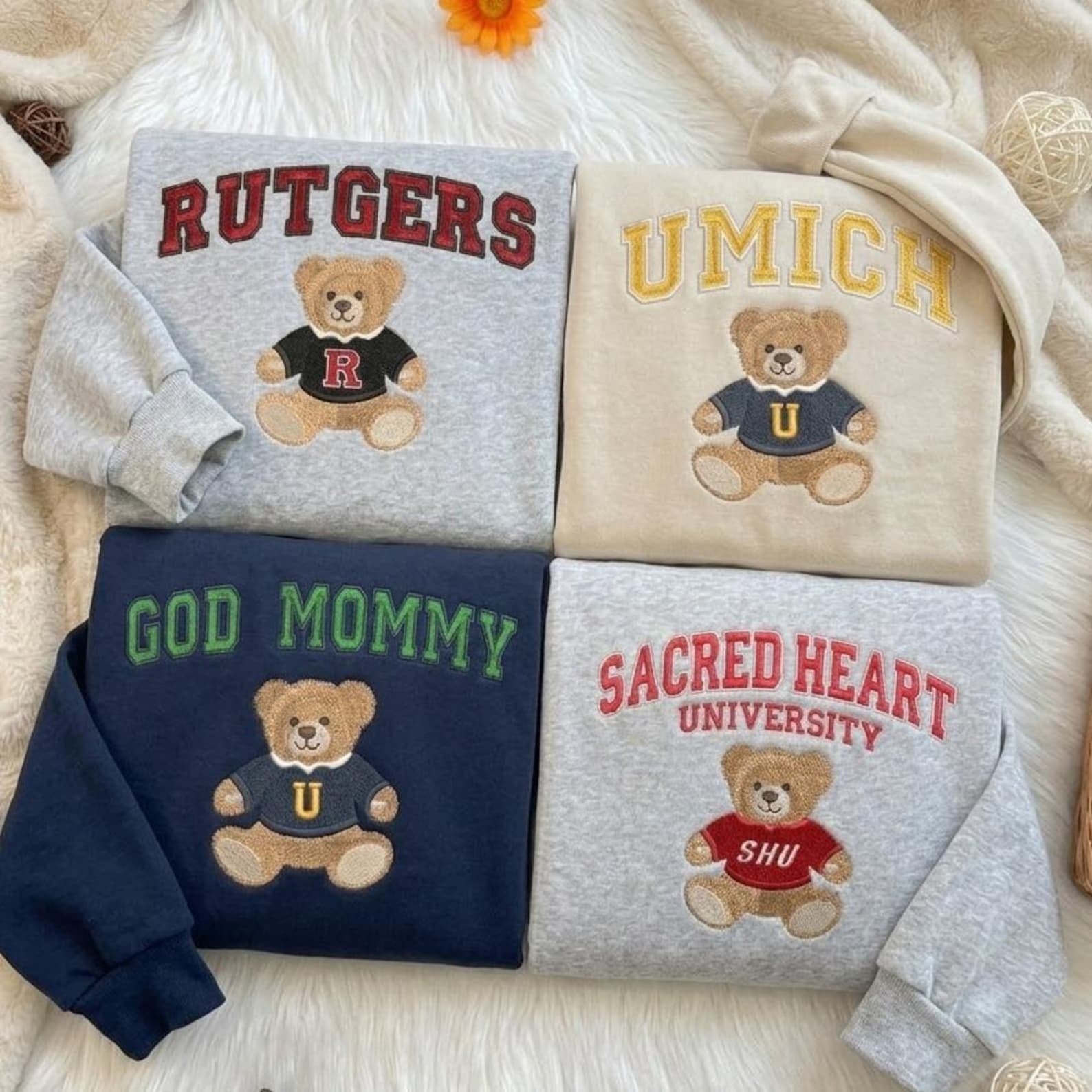 Teddy Bear Embroidered University Sweatshirt