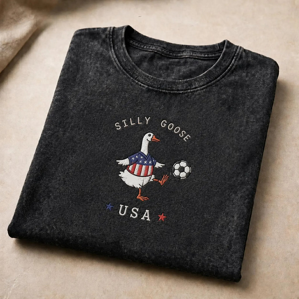 Silly Goose Soccer Embroidered Mineral Wash Shirt