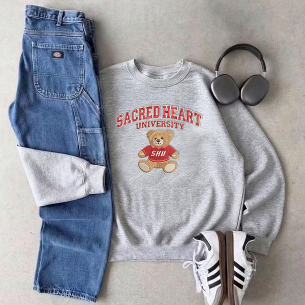 Teddy Bear Embroidered University Sweatshirt