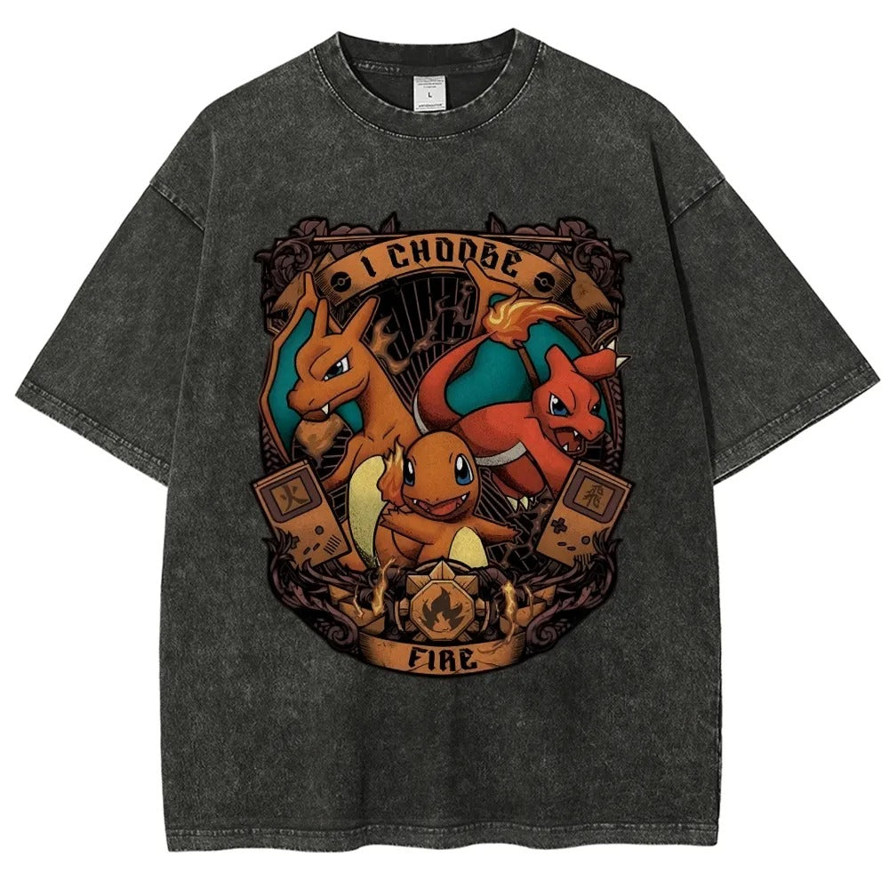 Unisex Vintage Washed T-Shirt | Fire Type Charmander Charmeleon Charizard Secondary image