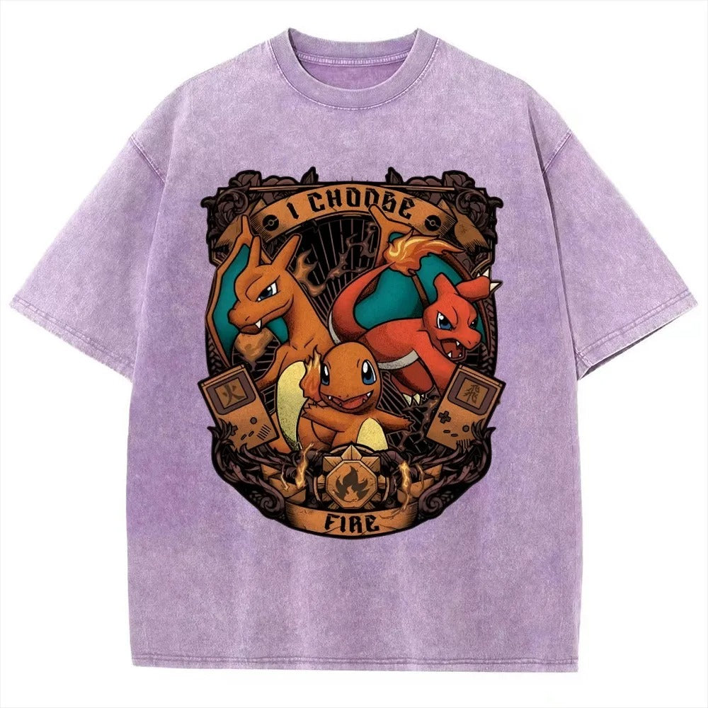 Unisex Vintage Washed T-Shirt | Fire Type Charmander Charmeleon Charizard