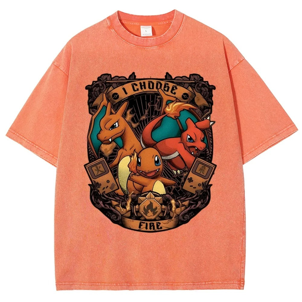 Unisex Vintage Washed T-Shirt | Fire Type Charmander Charmeleon Charizard Main image