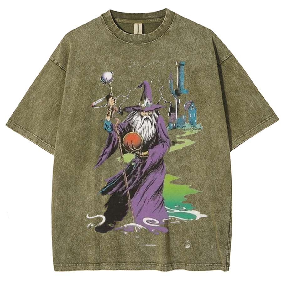 Wizard & Tower Unisex Printed Retro Washed Short Sleeved T-Shirt